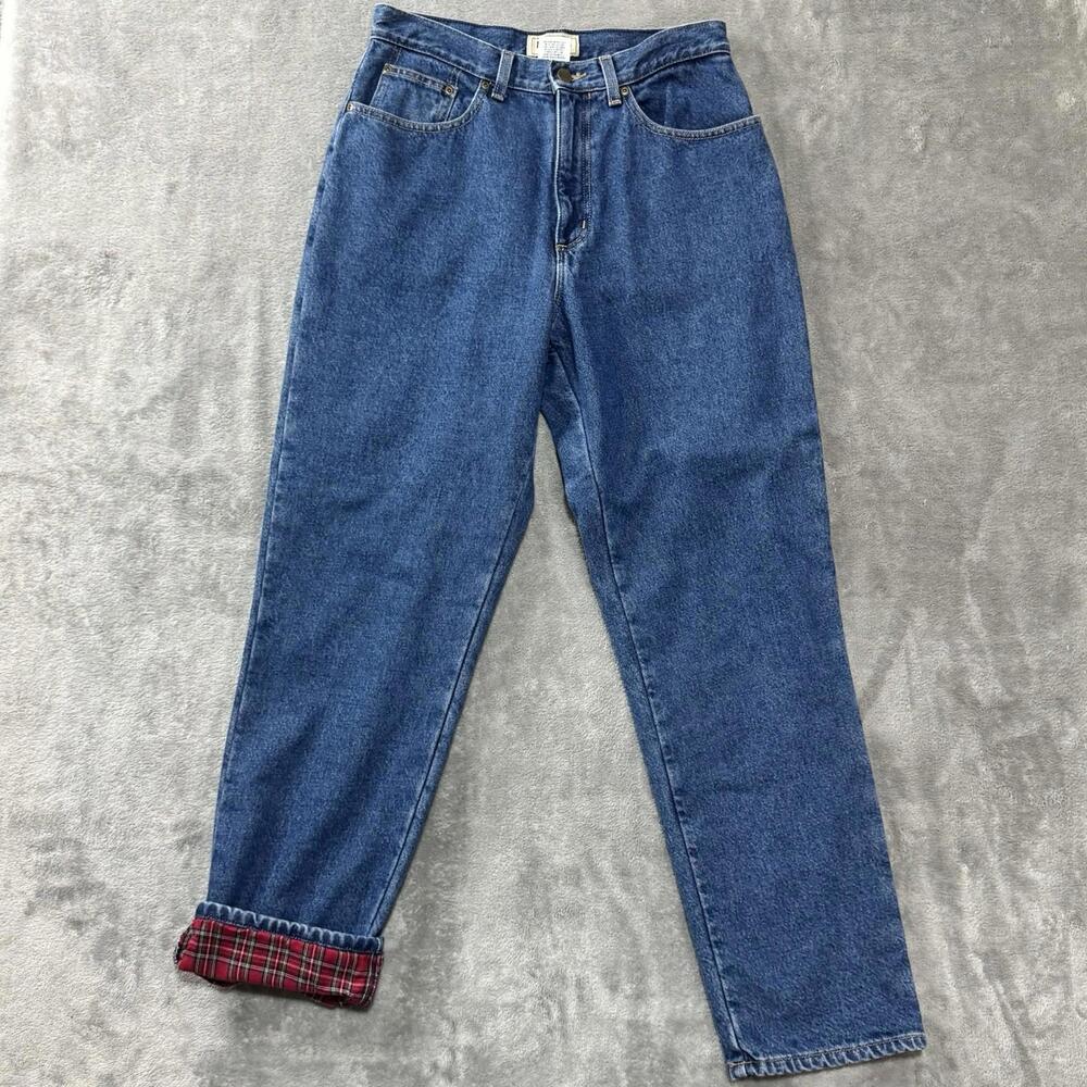 LL Bean Jeans Womens Size‎ 10 Plaid Flannel Lined Blue Denim MT Double L Relaxed